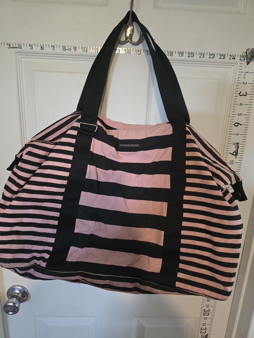 Victoria's Secret Pink & Black Striped Weekender Duffel Bag Large Travel Tote